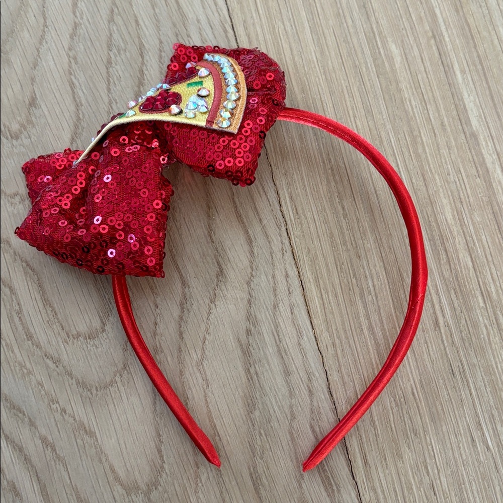 Red Sequin Bow Pizza Headband for Children - Picture 4 of 4